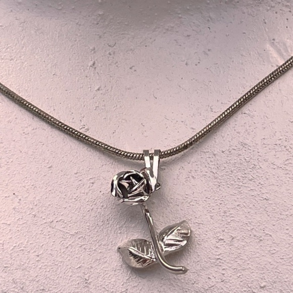 Rose Necklace Rose Charm Rose Pendant Sterling Rose Silver Rose Flower Charm